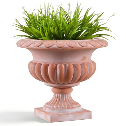 20" H Roman Urn Planter, Weathered Terracotta Finish Flowerpot (Plastic) - color: Terracotta