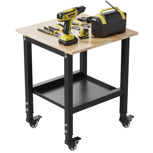 24" Adjustable Heavy Duty Workbench, 1200 LBS Capacity Rubber Wood Top Work Table for Garage, Workshop, Home & Commercial - size: 24 INCH/Double layer
