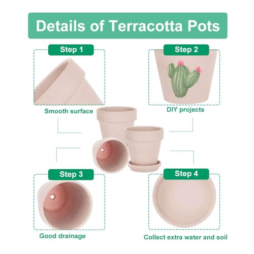 vensovo 5 Inch Pink Terracotta & Clay Pots with Saucer, 6 Pack - color: Pink