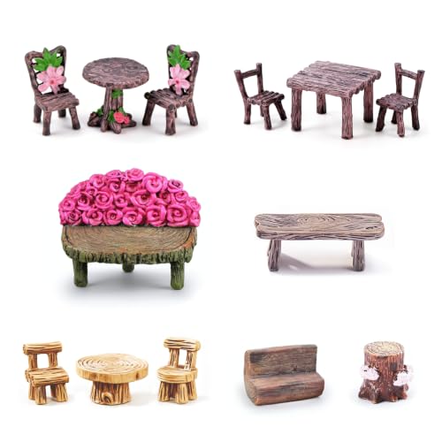 Mini Fairy Garden Accessories Furniture Outdoor Table Bench & Chairs Set - color: Table Beach & Chair Accessories