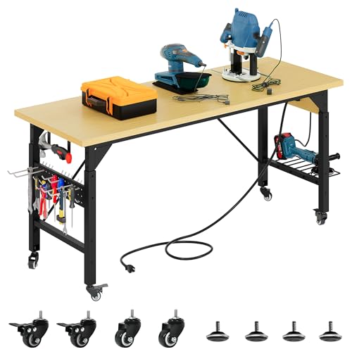 YITAHOME 60in Adjustable Workbench with Wheels 1600lb Capacity - size: 60" Workbench (No Pegboard)