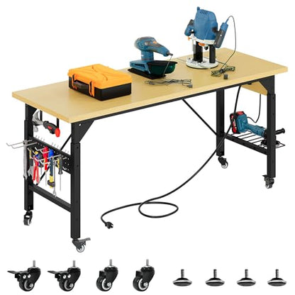 YITAHOME 60in Adjustable Workbench with Wheels 1600lb Capacity - size: 60" Workbench (No Pegboard)