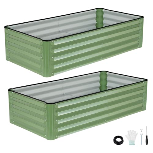 2 Pack 4x2x1 Ft Galvanized Raised Garden Bed, Green - size: 4x2x1 (Pack of 2)