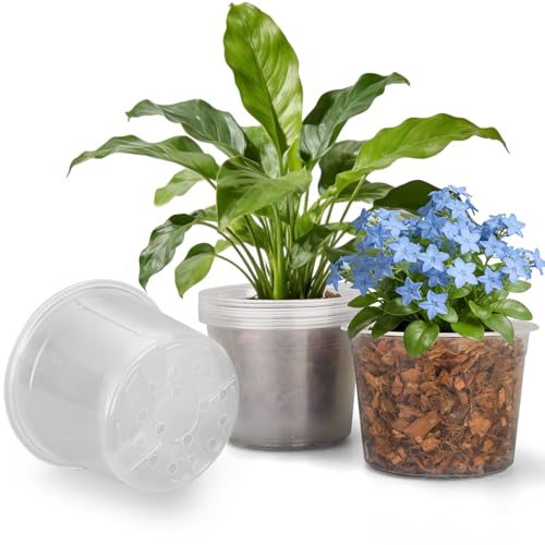 10 Inch Large Size Clear Nursery Pots with Drainage Holes, 5 Packs Plastic Pots for Plants, Transparency Durable Seedling Starter Pot for Succulents Flowers Herb Vegetables - size: 10 Inch-5PCS