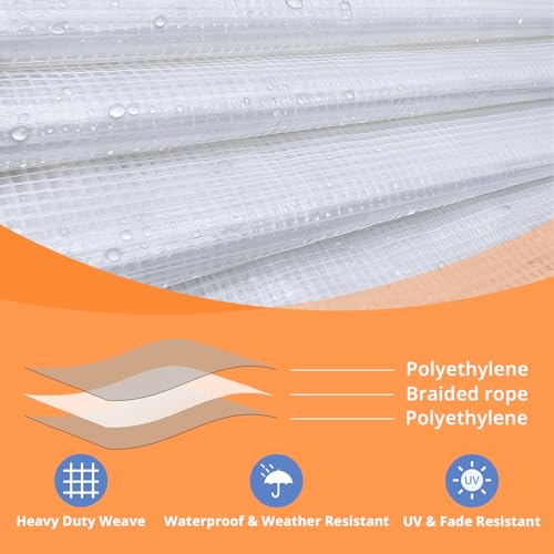 16Mil Clear Greenhouse Tarp, Heavy Duty Clear Tarp with Grommets 6x10FT - size: 6FTx10FT
