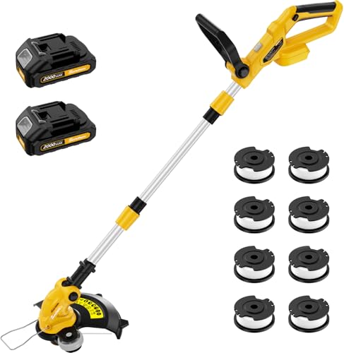 20V Electric Cordless String Trimmer, 2X 2.0Ah Battery Powered Lawn Trimmer - color: yellow