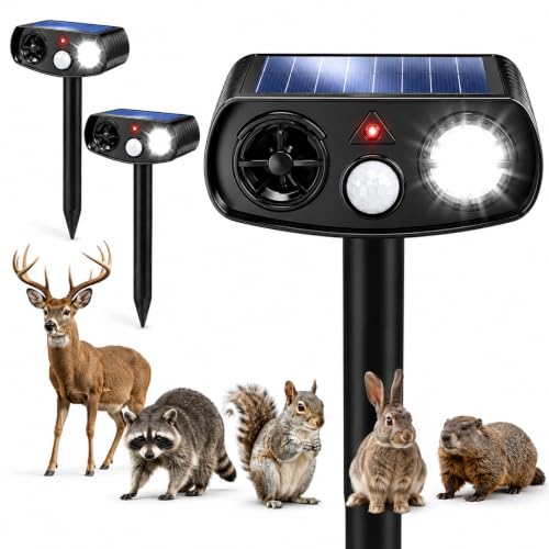 Solar Ultrasonic Deer & Rabbit Repeller, Motion Activated Animal Deterrent