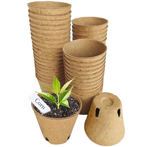 Napia Peat Pots Seed Starter - 45 Pack 3.15 inch Biodegradable Seed Starter Pots Peat Pots for Seedlings with 30pcs Plant Labels, Seedling Pots Starter Pots for Planting Seeds with Drainage Holes