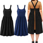 Cotton Linen Apron Cross Back Apron for Women with Pockets Pinafore Dress - color: 2 Pack-black+navy