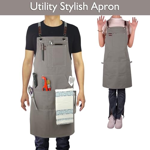 Kitchen Apron, Work Apron, Canvas Apron, Dark Gray - color: Dark Gray
