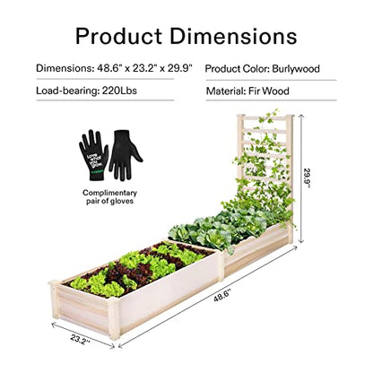 VIVOSUN Wooden Raised Garden Bed, 48 x 24 x 30 Inches, Outdoor Wood Planter Box with Gloves and a Liner, with Trellis for Vine Climbing for Garden, Patio, Balcony, Backyard and Outdoors (Pack of 2) - size: 48 x 24 x 30 In(With Trellis Pack of 2)