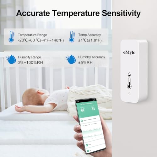 eMylo WiFi Indoor Thermometer Hygrometer with App Alert & Data Export