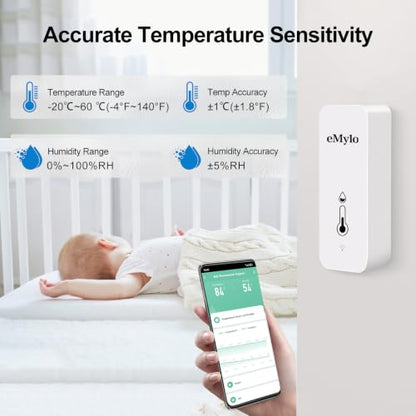 eMylo WiFi Indoor Thermometer Hygrometer with App Alert & Data Export