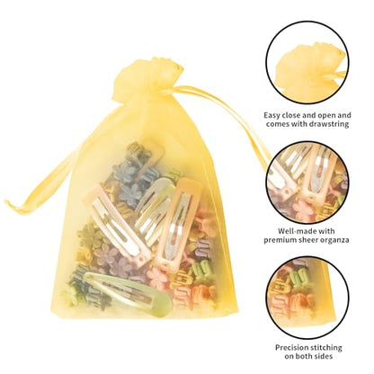 YHJZ 100PCS Gold Organza Bags, 4x6 Inch Small Mesh Bags Drawstring, Jewelry Gift Bags for Wedding, Party, Festival - color: Gold