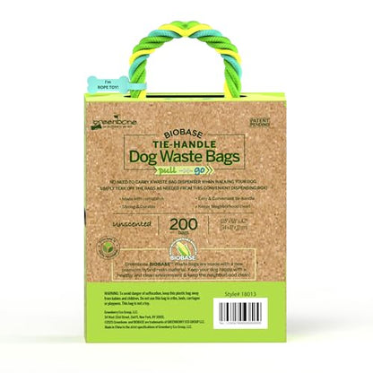 Greenbone Poop Bags for Dogs with Handles Unscented with Bonus Rope Pet Toy, 200 Count on Single Roll, Plant Based - style: Uncented-toy