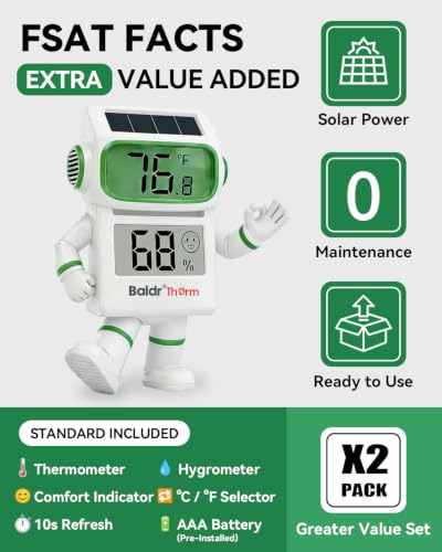 BALDR 2-Pack Digital Hygrometer Thermometer, Solar Humidity Monitor(White) - color: White 2 Pack