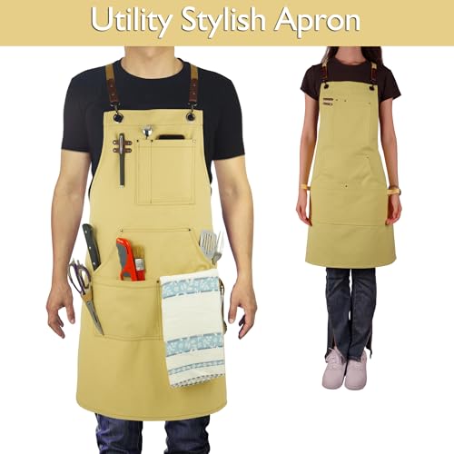 Kitchen Apron, Work Apron, Canvas Apron, Amber - color: Amber