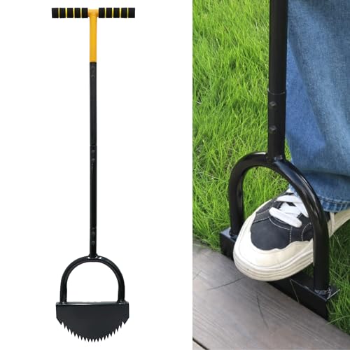 40" Manual Lawn Edger, Half Moon Border Edging Tool with Tempered Spring Steel Serrated Blade, Wide Footplate & Non-Slip Rubber Grip, Rust-Resistant Steel Garden Edger for Yard & Flower Beds