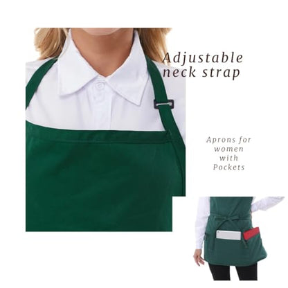 Adjustable Waterproof Aprons with 3 Pockets for Men Women, Server Apron for Kitchen Cooking Gardening Restaurant - color: Green, 2 Pack