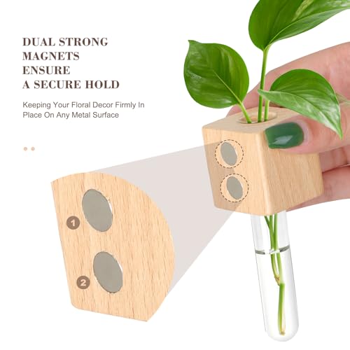 Magnetic Test Tube Flower Vases for Refrigerator, Set of 2 - color: 2 Pcs Wood