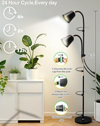 Standing Plant Grow Light, LED Growing Light Full Spectrum for Indoor Plants，4/8/12H Timer, 10-Level Brightness,Flow Grow Light for Tall Large Indoor Plants - size: Dual Head Bendable Light