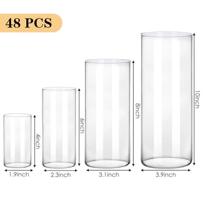 Fixwal 48pcs Clear Glass Cylinder Vases, 4, 6, 8, 10 Inch Tall Cylinder Vases for Centerpieces, Glass Flower Vase, Floating Candle Holder Vase for Table Shelf, Party, Wedding, Home Decor - size: 48pcs