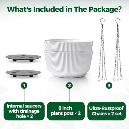 T4U Hanging Planters for Indoor Outdoor, 8 Inch Self Watering Pots, 2 Pack - size: 8 inch