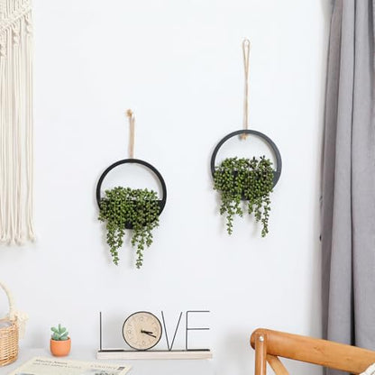 2 Pack Fake Plants Artificial Wall Hanging Succulents Plant - color: Black, size: 2 Pcs