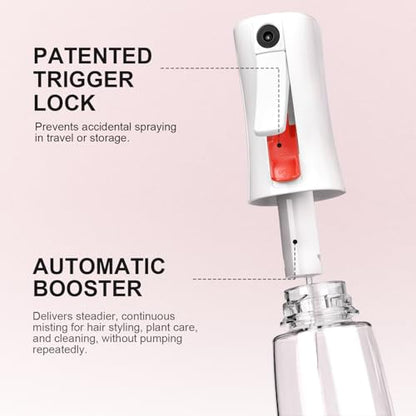 Continuous Spray Bottle for Hair, Ultra Fine Mist Sprayer, 2 Pack
