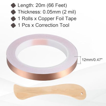 Copper Foil Tape 0.47" x66FT Single Conductive Adhesive Tape - size: 0.47 Inch x 66 FT
