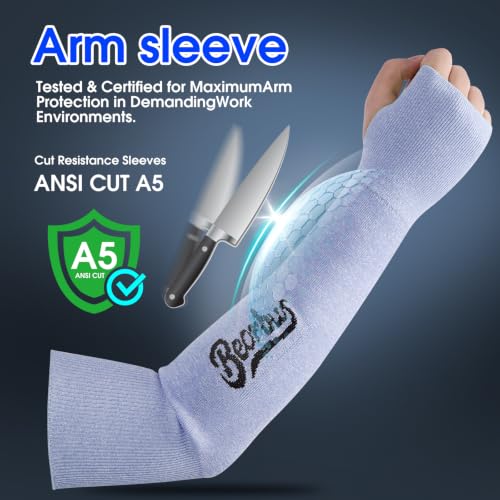 ANSI A5 Cut Resistant Arm Sleeves for Men Women - color: Blue, size: Large