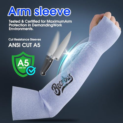 ANSI A5 Cut Resistant Arm Sleeves for Men Women - color: Blue, size: Large