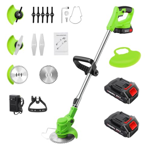Electric Weed Wacker Cordless, 24V Battery Powered Weed Eater 3-in-1 Brush Cutter Lawn Edger with 2x2000mAh Batteries & Charger, Lightweight Grass Trimmer for Small Garden & Yard - color: Black-green