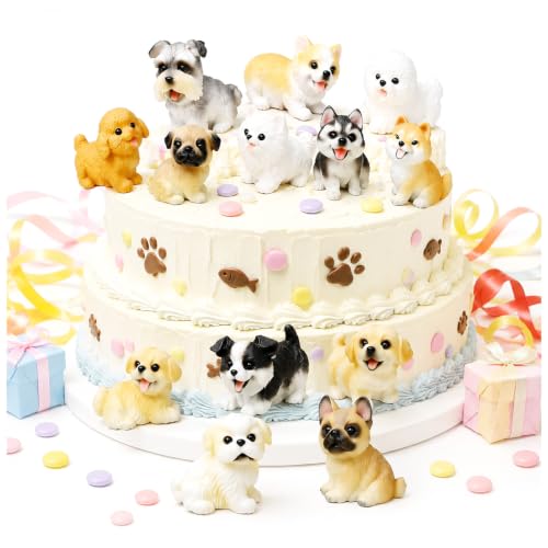 Mini Dog Figurines, 14PCS Resin Puppy Figurine Set, Realistic Small Dog Statues for Dog Lover Gifts,Cake Toppers,Fairy Garden, Micro Landscapes, DIY Crafts and Desktop Decorative Accents - color: 14dog