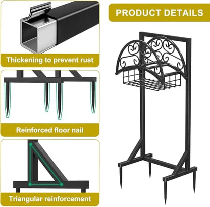 Heavy Duty Garden Hose Holder with Storage Basket - color: Matte Black
