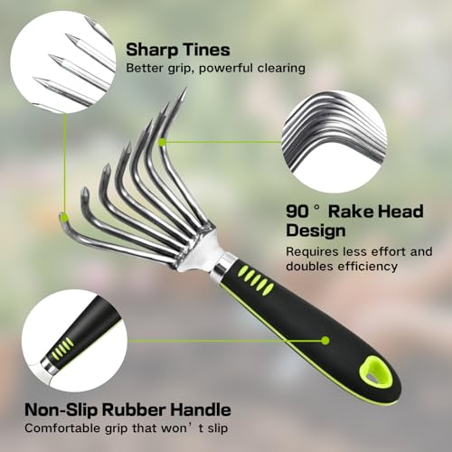 Small Hand Rake, 8 Inch Compact Weed Puller Tool,Mini Garden Leaf Claw Rake