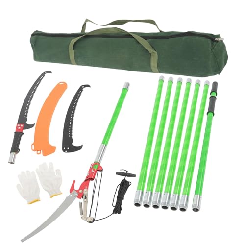 WFLNHB 27Ft Manual Pole Saw, Extendable Tree Trimmers Section 8 Green, Long Branch Pruner Retractable for Backyard and Garden, Bush Cutting and Pruning of Palm Trees