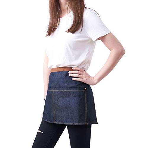 2 Packs Waist Denim Aprons for Restaurant Kitchen Women Waitress Denim Apron - color: Blue