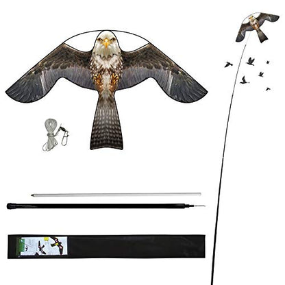 eyijklzo Bird Scarer Hawk Flying Kite with 13ft Telescopic Pole-Grey - style: Grey-with 4m pole