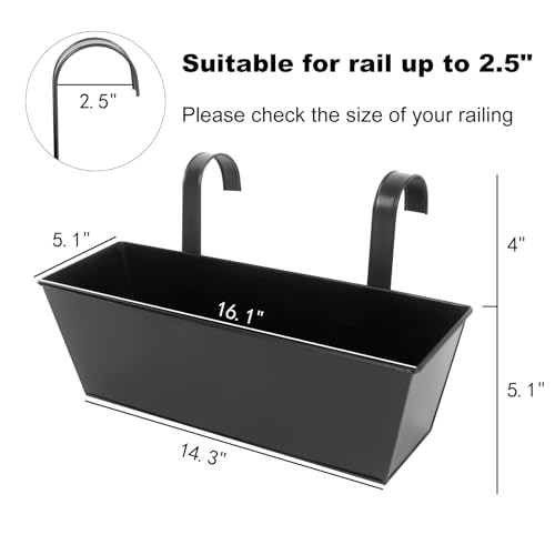 16 Inch Railing Planters Box Metal Hanging Flower Pot 5 Pcs - color: Black-5pcs