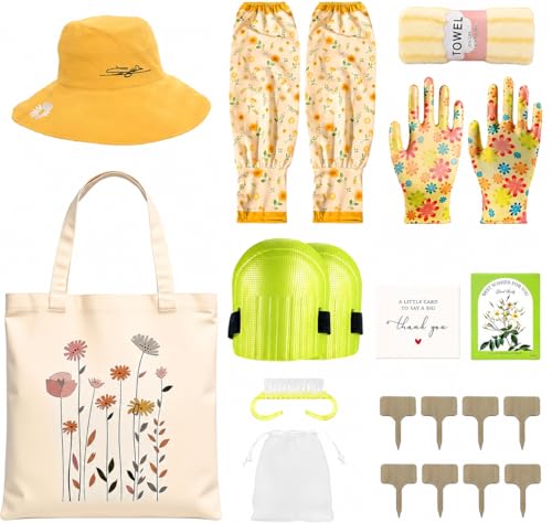 Gardening Gift Set for Women with Tote Bag, Knee Pad and Sun Hat(Yellow) - color: Yellow