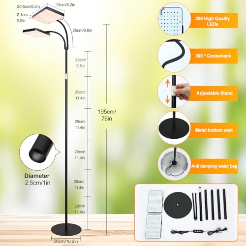 FECiDA High Output 76" Tall Floor Grow Light for Indoor Plants, Bonsai Tree - size: FloorLamp-2Head-50W-Timer