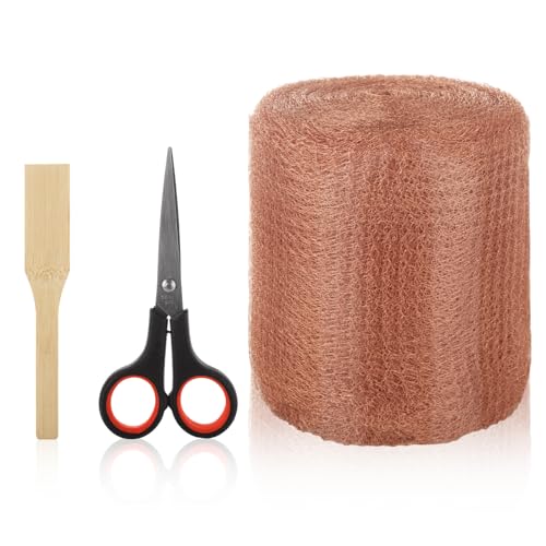 5 in x 100 ft Copper Mesh Rodent Control, Proof Wire Screen Roll, Rustproof Pure Mesh for Mice Slug Snail Control, Complete with Wood Stick and Scissors