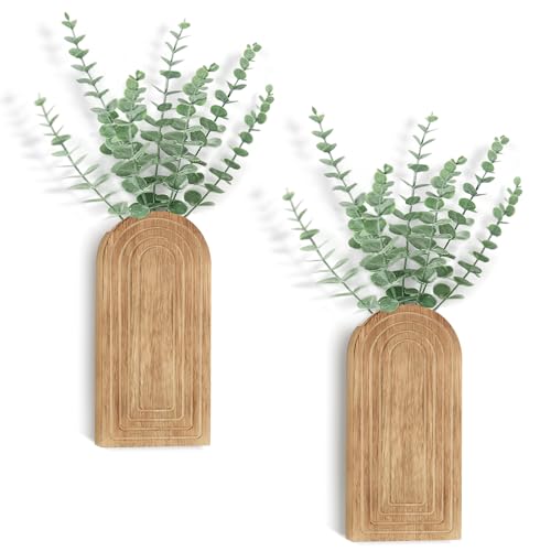 Dahey Wood Wall Planter Vase with Fake Eucalyptus Plants Boho Wall Decor - color: Nurtal