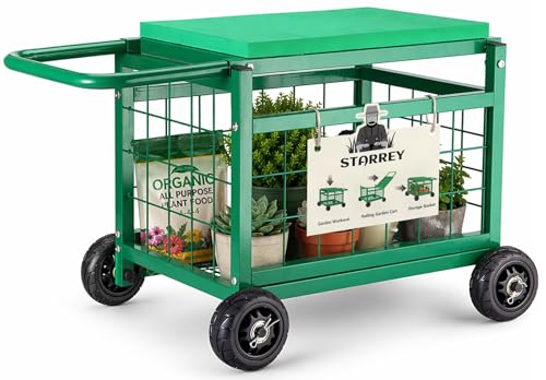 Garden Seat with Wheels, Rolling Garden Stool Heavy Duty Gardening Cart with Seat and 20 Quart Storage Space Use for Patio, Yard, and Outdoors