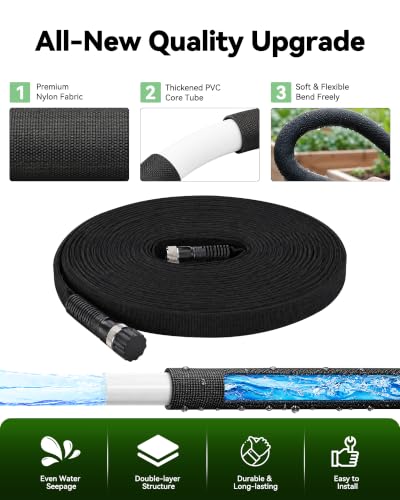 Flat Soaker Hose 50FT for Garden Beds, Drip Irrigation Hose,