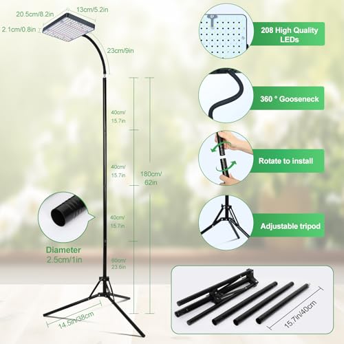 FRGROW New Stand Full Spectrum Grow Light for Indoor Tall Plants - size: 1 Head-New Stand