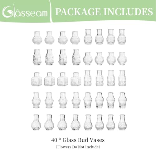 Glasseam Mini Bud Vases for Centerpieces: 40Pcs Clear Glass Vases in Bulk - size: 40pcs