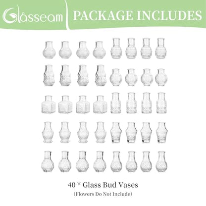 Glasseam Mini Bud Vases for Centerpieces: 40Pcs Clear Glass Vases in Bulk - size: 40pcs