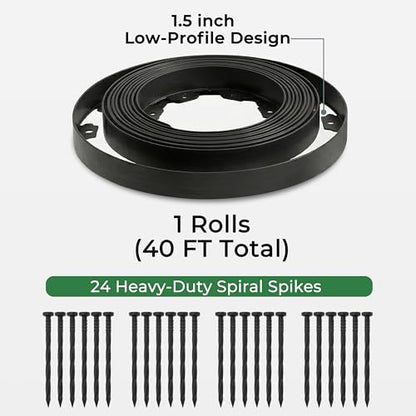 Gardzen 1.5" x40' Landscape Edging Kit with 40 Spikes - size: 40ft